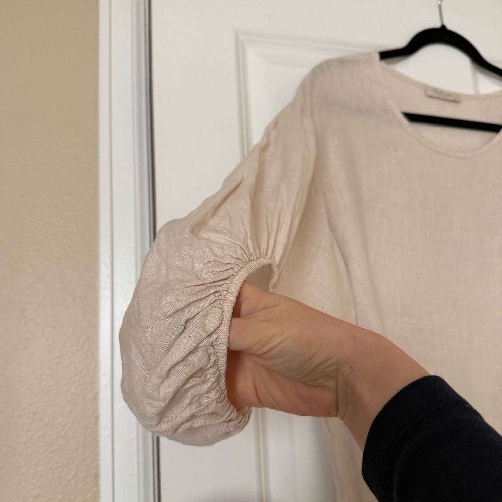 Light Beige Linen Blend Women's Blouse - Relaxed Fit - Picture 4 of 11